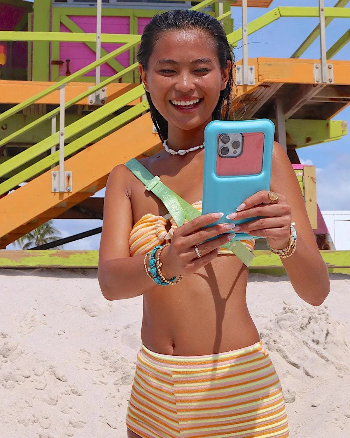 AquaBuddy | Aquamarine Ocean Blue Shimmer Waterproof Phone Pouch