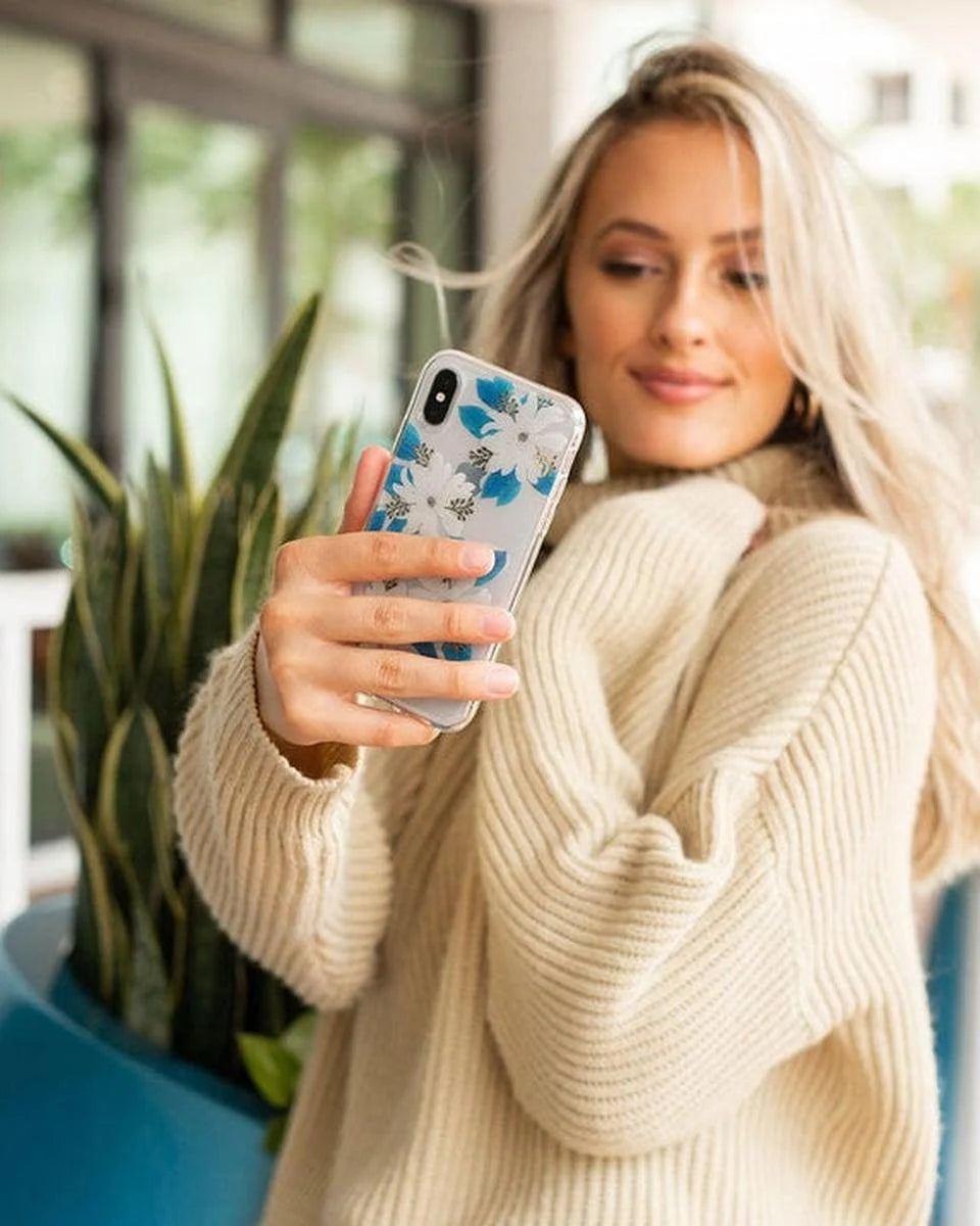 Forget Me Not | Blue and Gold Clear Floral Case