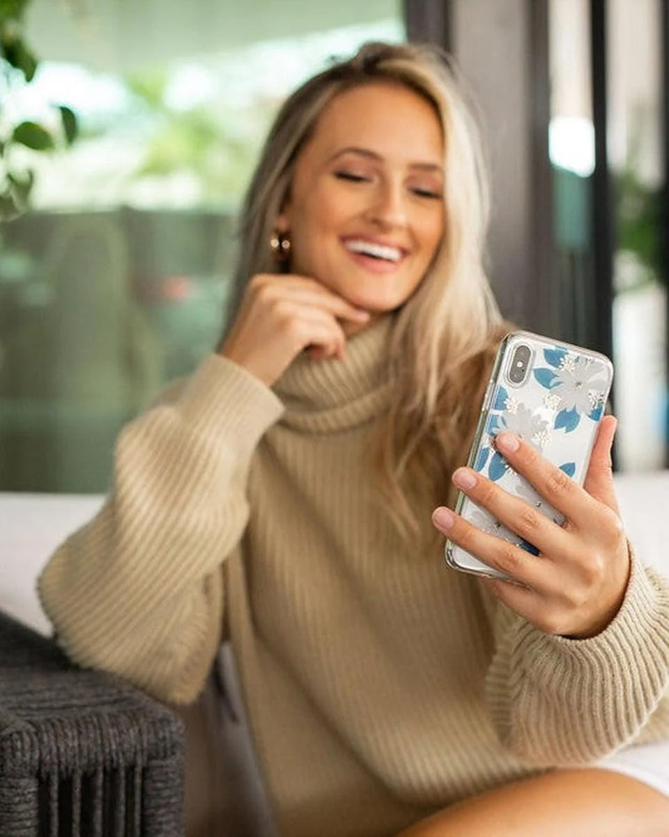 Forget Me Not | Blue and Gold Clear Floral Case