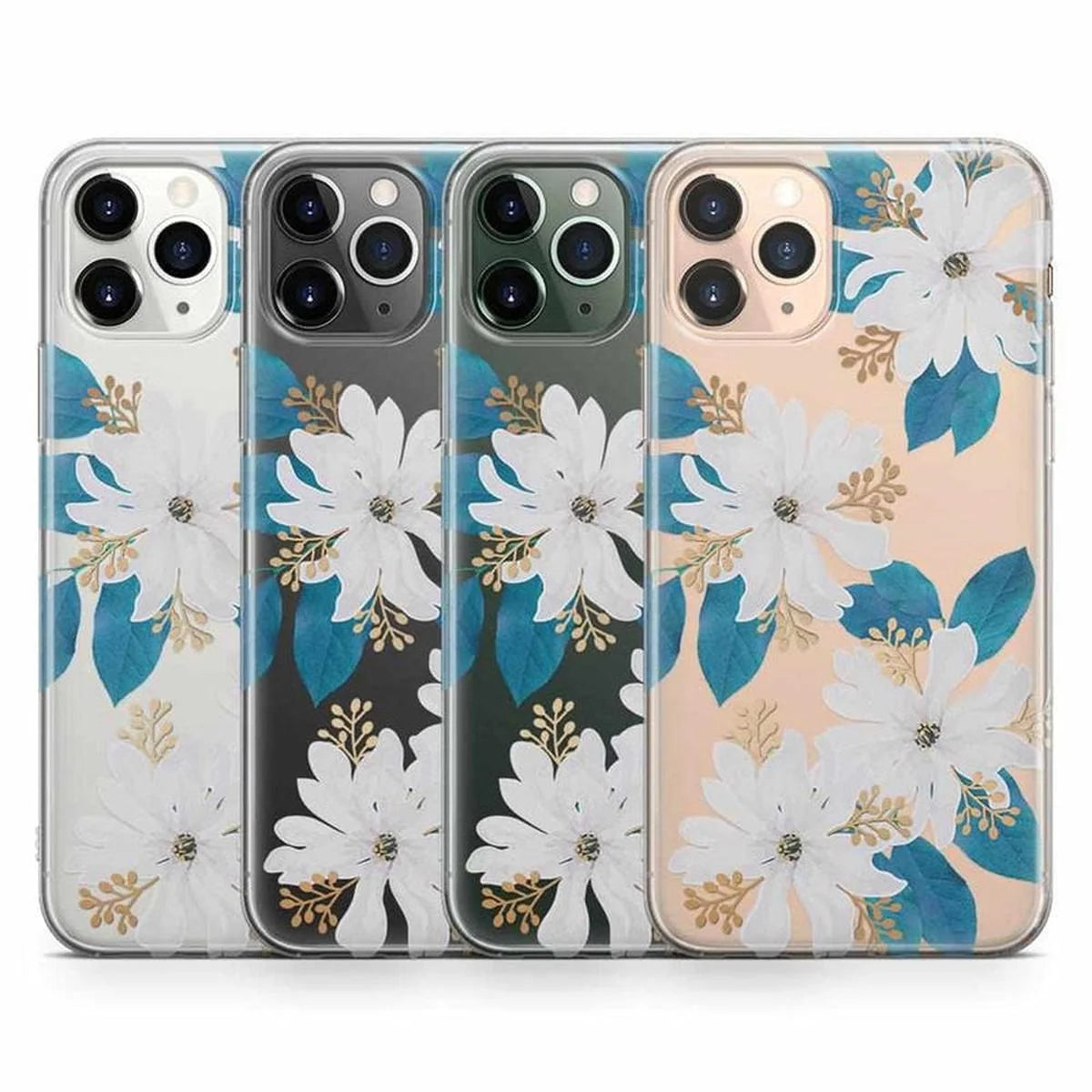 Forget Me Not | Blue and Gold Clear Floral Case